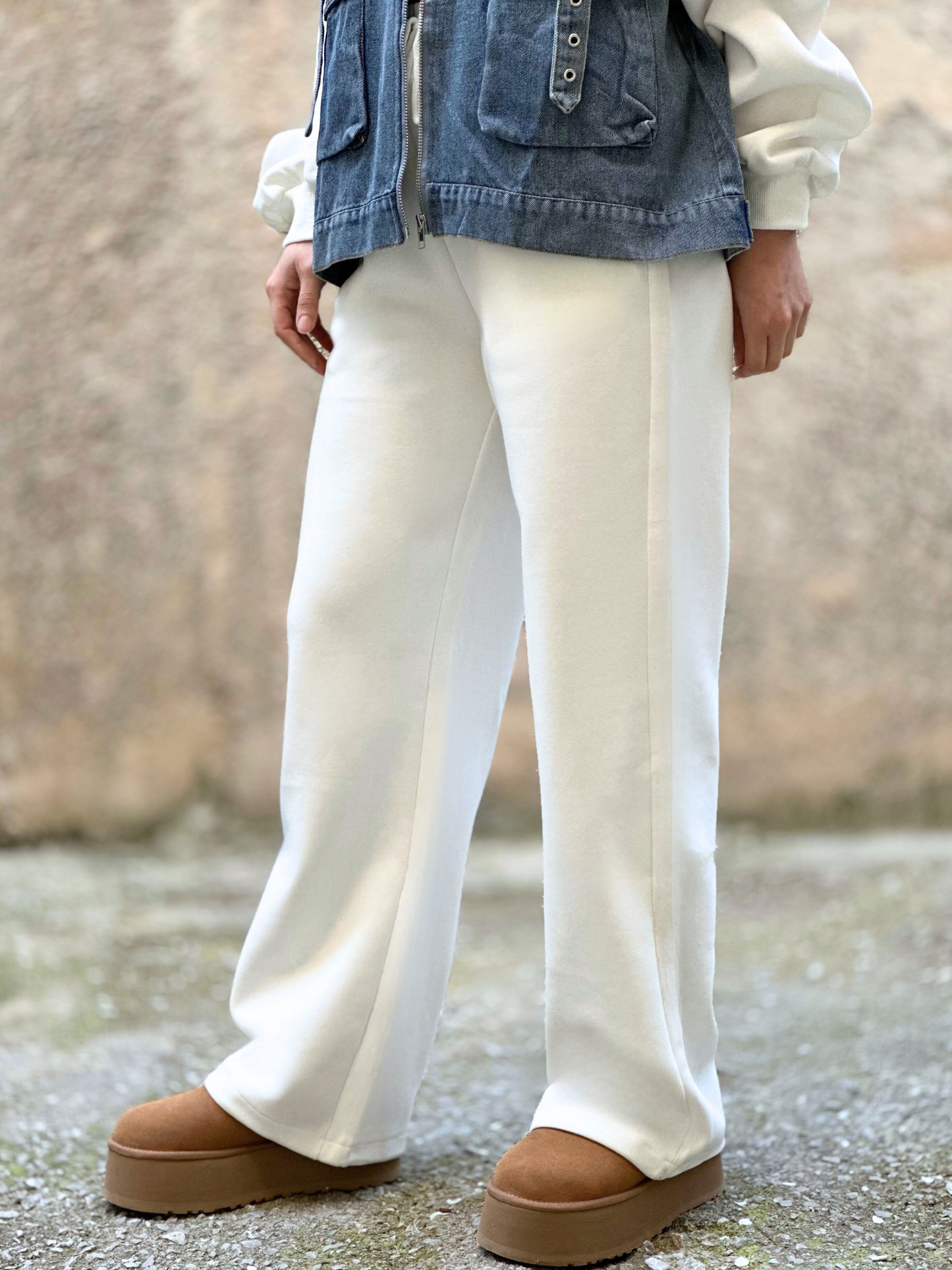 Λευκό Σετ με Τζιν Λεπτομέρειες - White Set with Denim Details