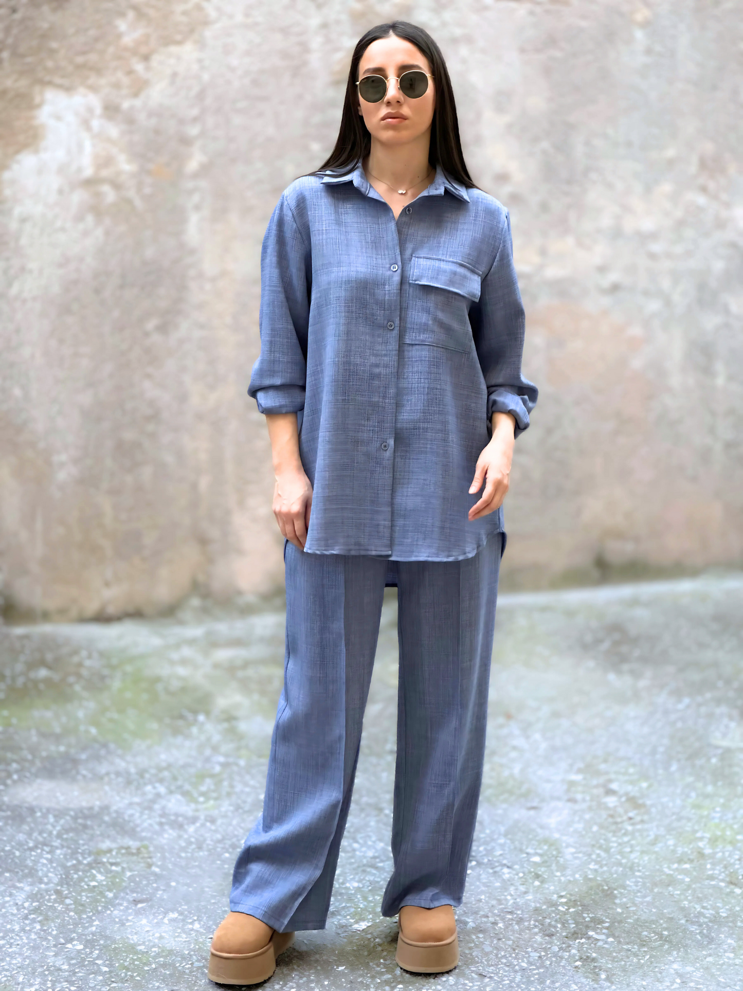Oversized Σετ σε Μπλε Τζιν Απόχρωση - Blue Jeans Oversized Set