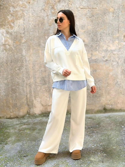 Oversized Κρεμ Σετ με Πουκάμισο - Cream Oversized Set with Undershirt