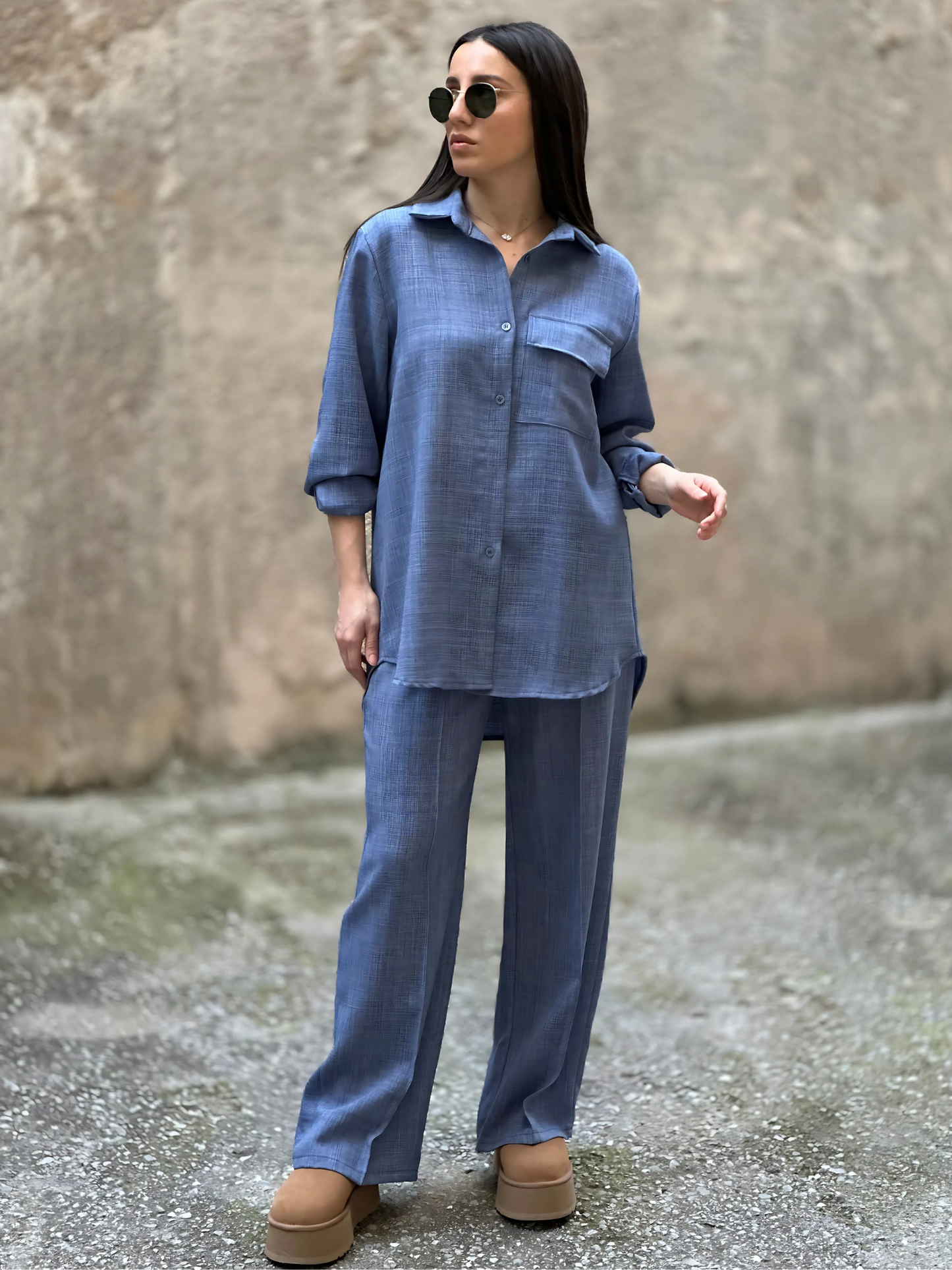Oversized Σετ σε Μπλε Τζιν Απόχρωση - Blue Jeans Oversized Set